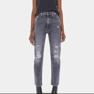 MOTHER High Waisted Rider Ankle Distressed Black Jeans - 24